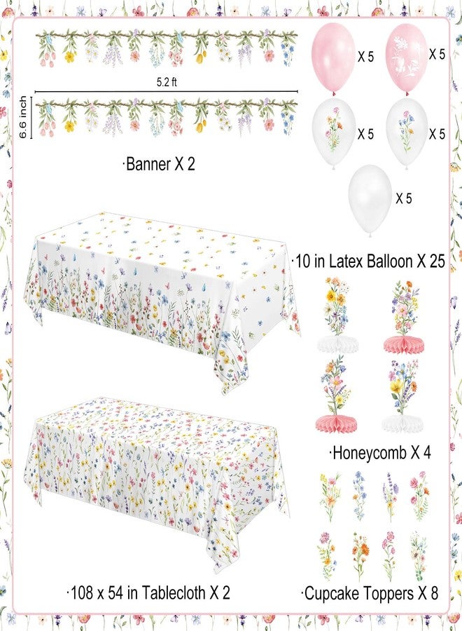 QIYANPAX Wildflower Party Decorations – Plates, Cups, Napkins, Cutlery, Banner, Tablecloth, Balloons, Honeycomb Centerpieces for Spring Floral Baby Shower Birthday Tea Party Decorations, Serves 24 - Image 2