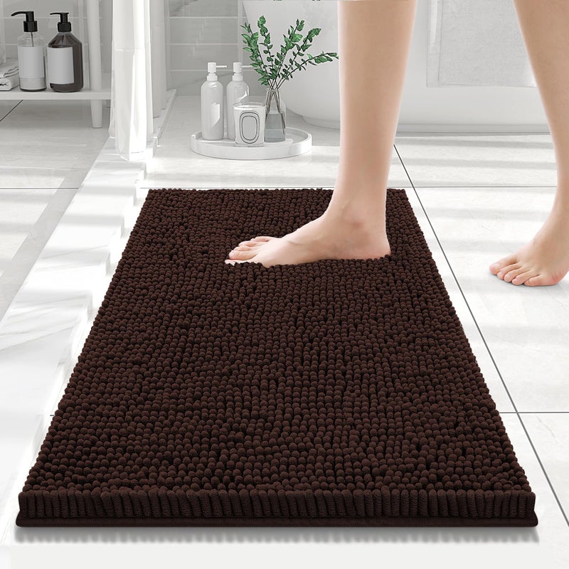 Smiry Luxury Chenille Bathroom Rugs 24x16 Extra Soft and Absorbent Shaggy Bath Mat Machine Washable NonSlip Plush Carpet Runner for Tub Shower and Floor Home Decor Accessories Brown