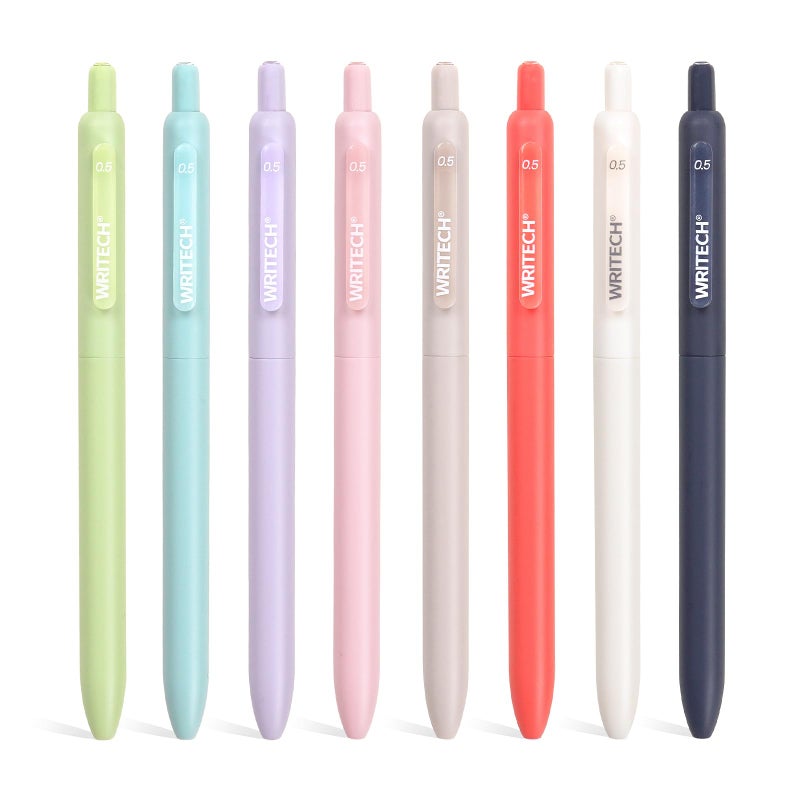 WRITECH Gel Pens Fine Point: Retractable 0.5mm Multicolor Ink 8ct Silent Click No Smear Smudge Extra Smooth Writing Bullet Tip Colored Pen Non Bleed for Journaling Note Taking Drawing - Image 1
