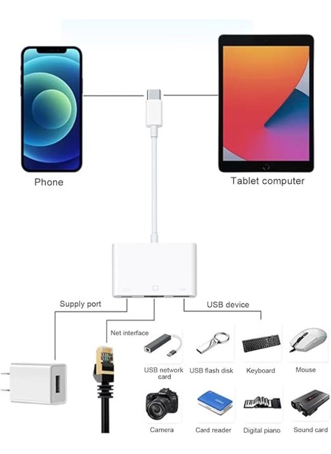 3-in-1 Lightning to RJ45 Ethernet LAN Adapter with Charging Port and USB 3.0, Supports 10/100 Mbps Fast Speed