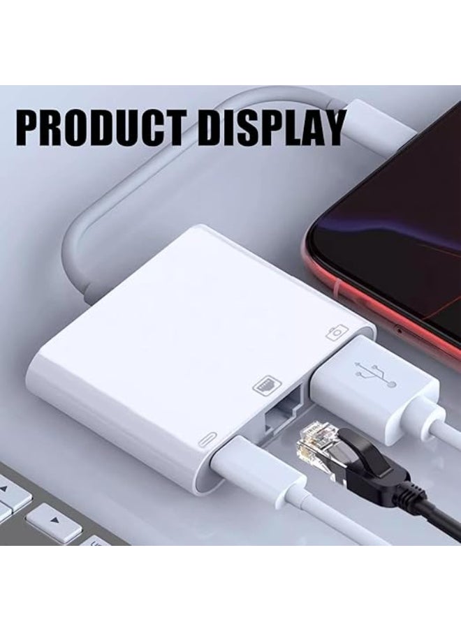 3-in-1 Lightning to RJ45 Ethernet LAN Adapter with Charging Port and USB 3.0, Supports 10/100 Mbps Fast Speed