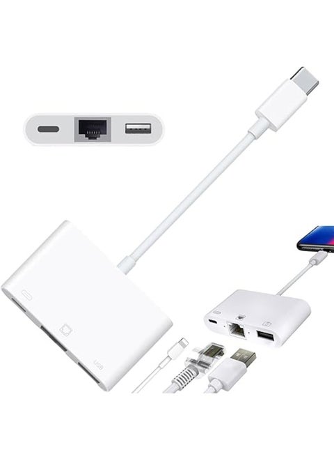 3-in-1 Lightning to RJ45 Ethernet LAN Adapter with Charging Port and USB 3.0, Supports 10/100 Mbps Fast Speed