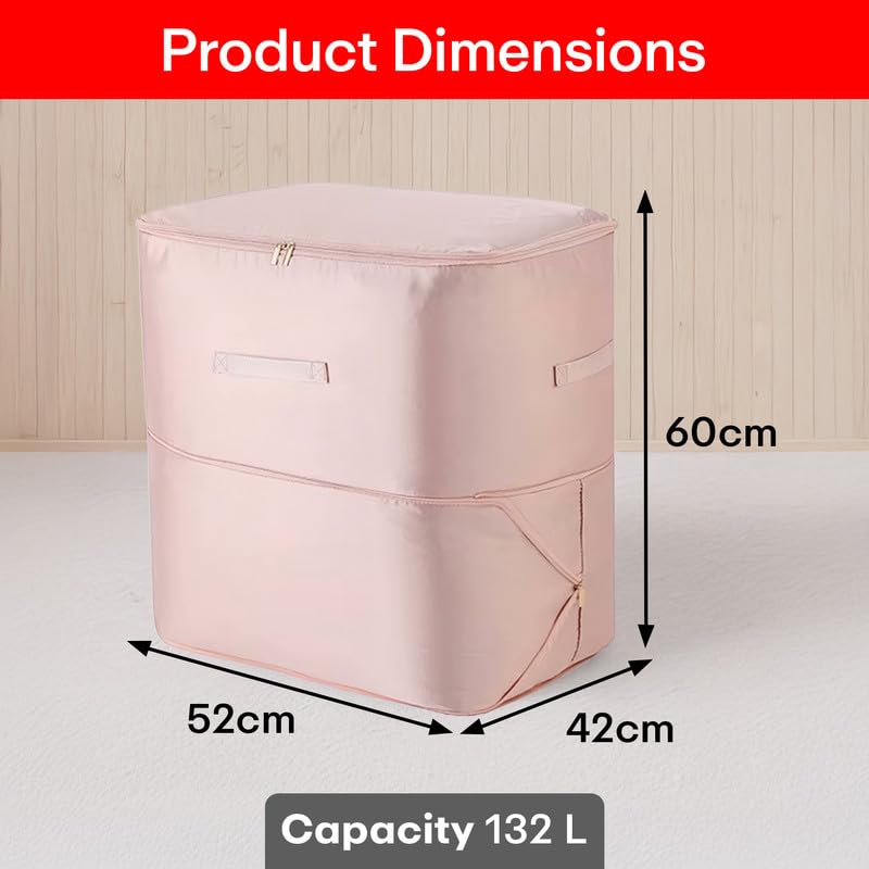 PRIME PICK Bed Cover Bag Large Capacity Storage Bag for Comforters Quilts Bedding Clothes and Seasonal Items Durable Waterproof Foldable with Zipper Pink Pack of 1 - Image 3