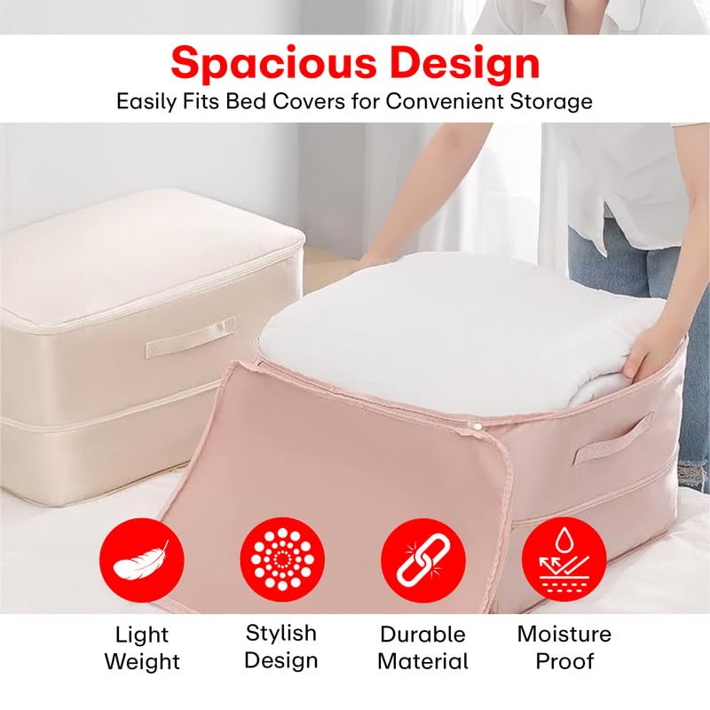 PRIME PICK Bed Cover Bag Large Capacity Storage Bag for Comforters Quilts Bedding Clothes and Seasonal Items Durable Waterproof Foldable with Zipper Pink Pack of 1 - Image 4