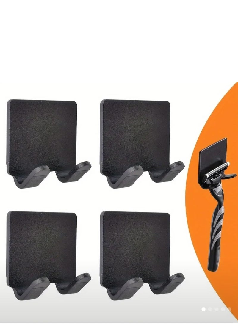 Generic Bathroom Razor Holder, 4-Piece Black , Wall Mount Storage Hooks, Self-Adhesive, Hooks  - Image 4