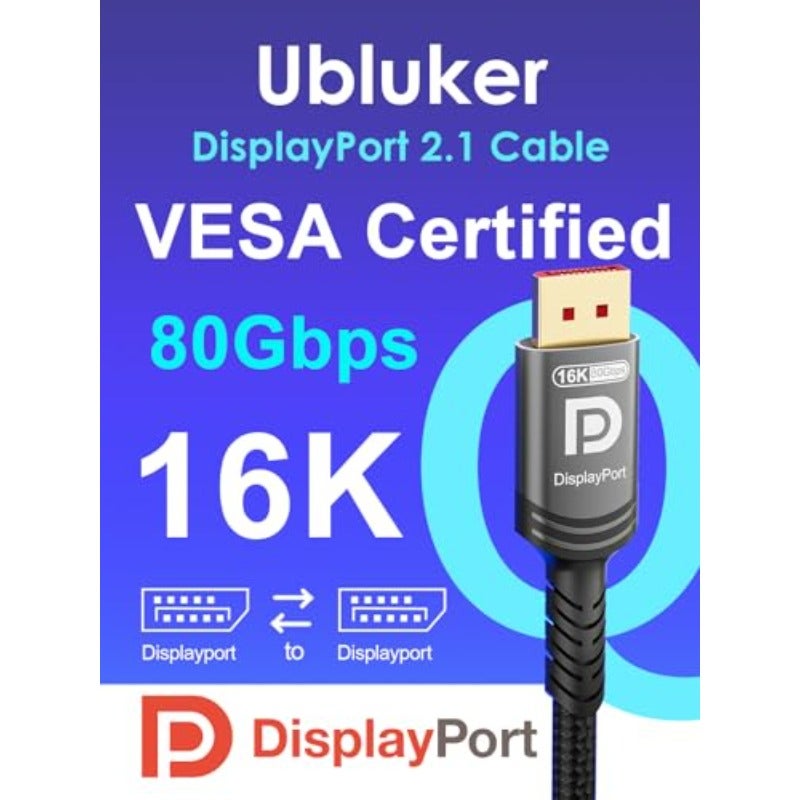 كابل DisplayPort 2.1 بسرعة 80 جيجابت في الثانية، بطول 10 أقدام، معتمد من فيسا، كابل DP إلى DP، دقة 4K، معدل تحديث 540 هرتز، 360 هرتز، 240 هرتز، 120 هرتز، 16K، 8K، معدل نقل بيانات عالي جدًا UHBR20، دعم DSC1.2a، متوافق مع AMD Ryzen 7900X، بطاقة رسومات GeForce RTX5090، لشاشة الكمبيوتر المحمول - Image 2