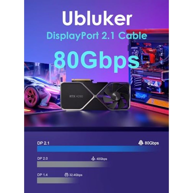 كابل DisplayPort 2.1 بسرعة 80 جيجابت في الثانية، بطول 10 أقدام، معتمد من فيسا، كابل DP إلى DP، دقة 4K، معدل تحديث 540 هرتز، 360 هرتز، 240 هرتز، 120 هرتز، 16K، 8K، معدل نقل بيانات عالي جدًا UHBR20، دعم DSC1.2a، متوافق مع AMD Ryzen 7900X، بطاقة رسومات GeForce RTX5090، لشاشة الكمبيوتر المحمول - Image 4