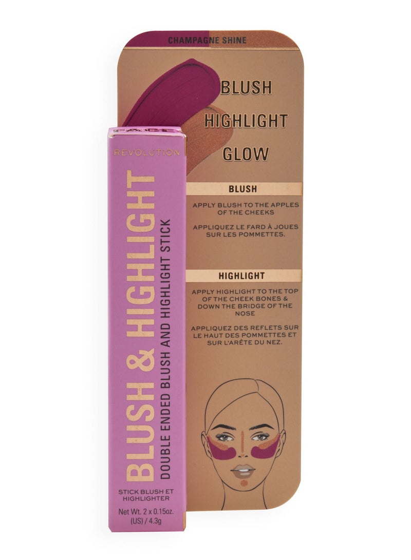 Makeup Revolution Blush & Highlight Stick Champagne Shine - Image 1