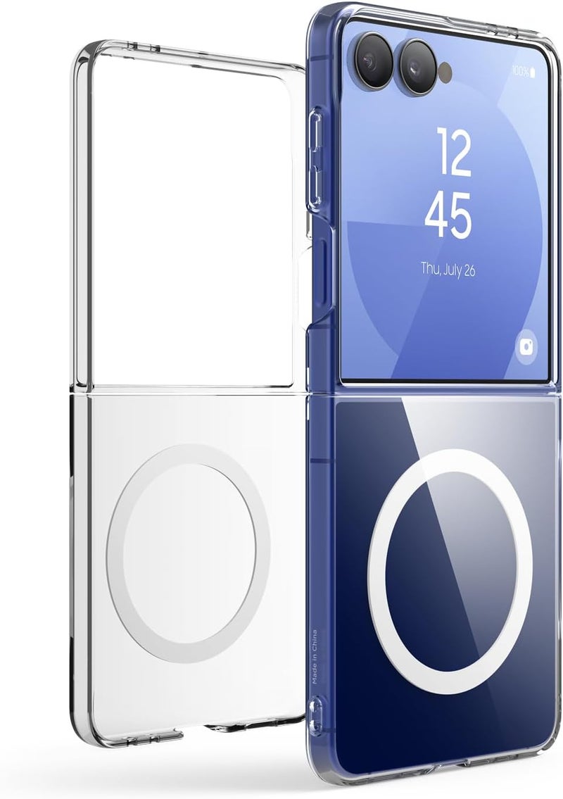 Elago Magnetic Clear Designed For Galaxy Z Flip 7 Case Cover 2025 , Hard Pc, Crystal Clear, Shockproof Bumper, Full Body Protection Transparent - Image 1
