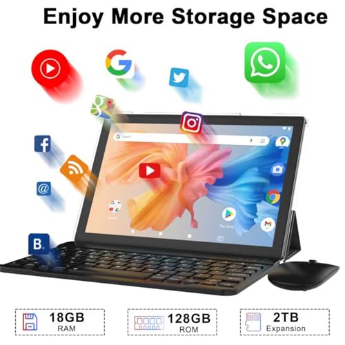 Aheadlink Android 15 Tablet, 10 inch 2 in 1 Tablets with Keyboard, 18GB RAM 128GB ROM 2TB Expand, Quad-Core 2.0Ghz CPU, 5G WiFi 6, BT5.0, 1280x800 HD Touchscreen, 6000mAh, Widevine L1, GMS Tablet, Black - Image 3