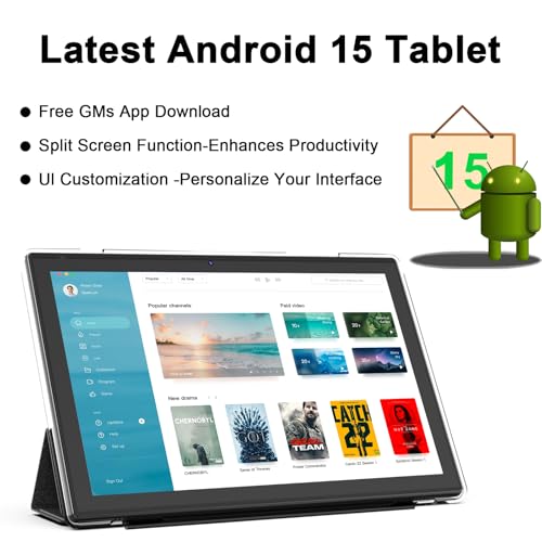 Aheadlink Android 15 Tablet, 10 inch 2 in 1 Tablets with Keyboard, 18GB RAM 128GB ROM 2TB Expand, Quad-Core 2.0Ghz CPU, 5G WiFi 6, BT5.0, 1280x800 HD Touchscreen, 6000mAh, Widevine L1, GMS Tablet, Black - Image 2