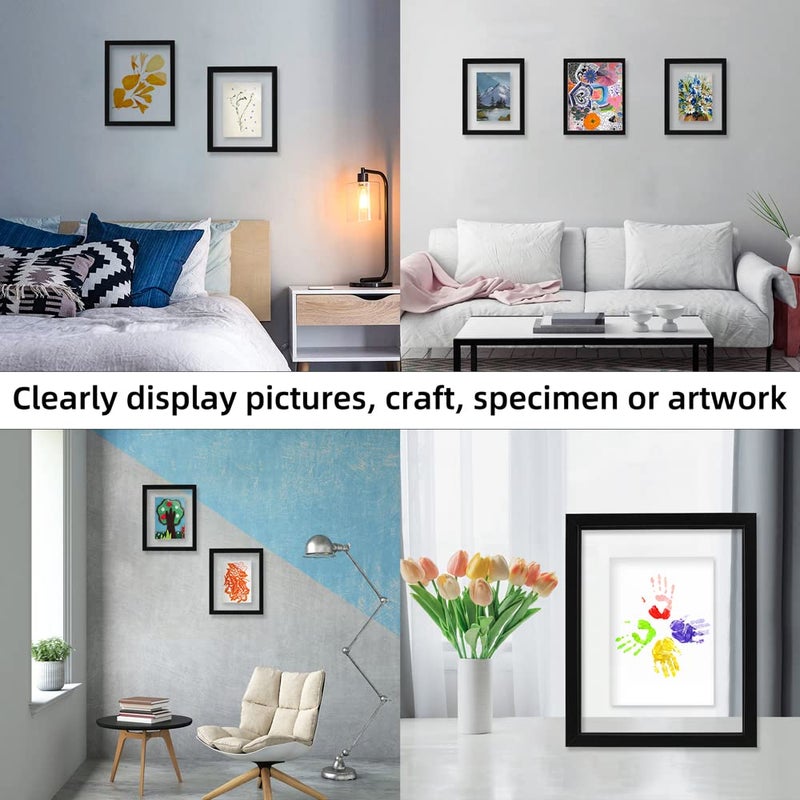 LBECUA Floating Picture Frames Set of 6  8x10 Floating Frame with Double Glass for 4x6  5x7 or Full Display 8x10 Photo  Desktop or Wall Hanging  Black - Image 5