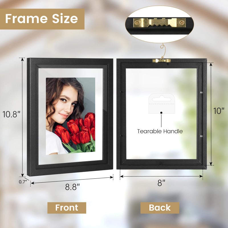 LBECUA Floating Picture Frames Set of 6  8x10 Floating Frame with Double Glass for 4x6  5x7 or Full Display 8x10 Photo  Desktop or Wall Hanging  Black - Image 2