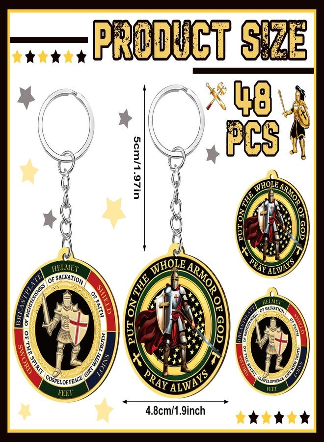 سوريو مجموعة هدايا دينية لعيد الميلاد للرجال من Sureio Christian Wearing the Complete Armor of God، سلسلة مفاتيح عسكرية هدية تذكارية (48 قطعة، دائرية) - Image 2