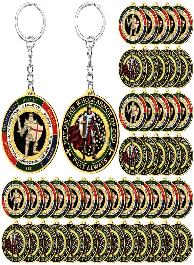 سوريو مجموعة هدايا دينية لعيد الميلاد للرجال من Sureio Christian Wearing the Complete Armor of God، سلسلة مفاتيح عسكرية هدية تذكارية (48 قطعة، دائرية) - Image 1