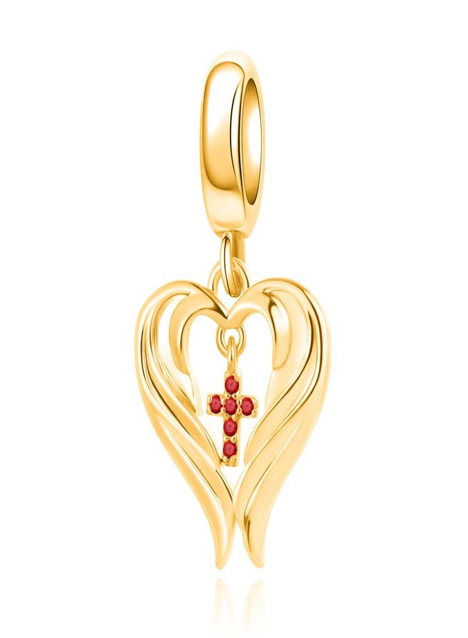 QeenseKc Angel Wing Dangle Charm Jul Birthstone Corss Bead Compatible with Pandora Bracelet Women Present - Image 1