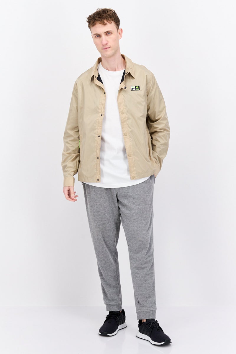 FILA Men Sportswear Fit Notched Neck Long Sleeve Outdoor Jacket, Taupe - Image 4