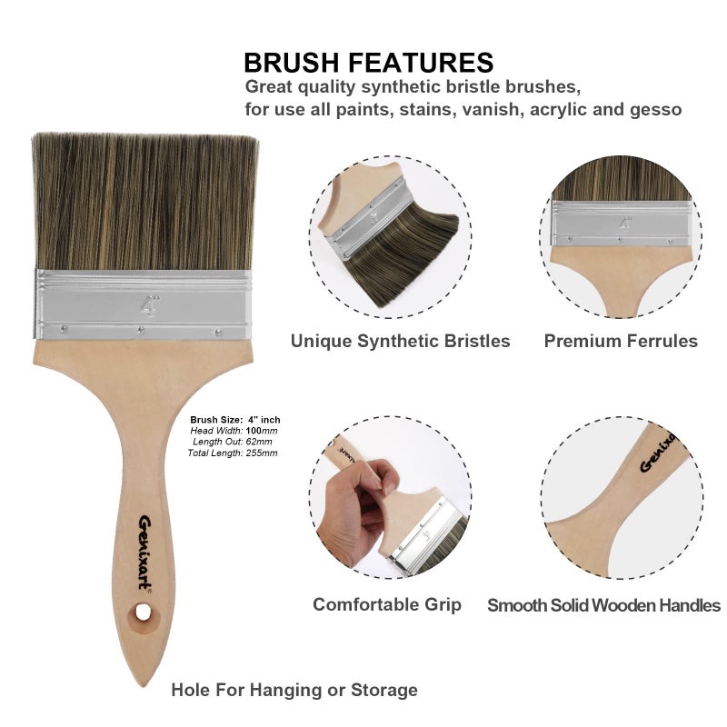 Genixart Double Thick Chip Paint Brush - Wood Stain Brushes for Painting Walls and Fence Staining - Wooden Handle Masonry Paintbrush for Varnish, Paste, Gesso and Limewash (4 inch) - Image 5