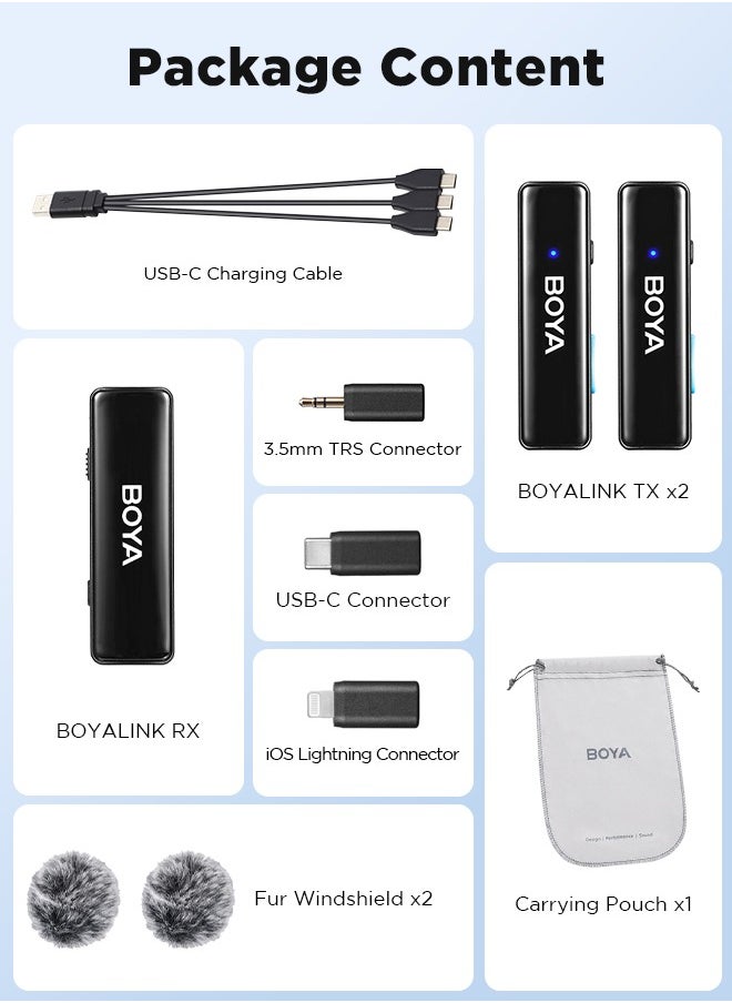BOYA - Wireless Lavalier Microphone for iPhone iPad, Android Devices, Mini Lapel Mics Plug-Play 2.4Ghz Ultra-Low Delay Noise Reduction for Interview Podcast Vlog YouTube(2*TX+RX) - Image 1