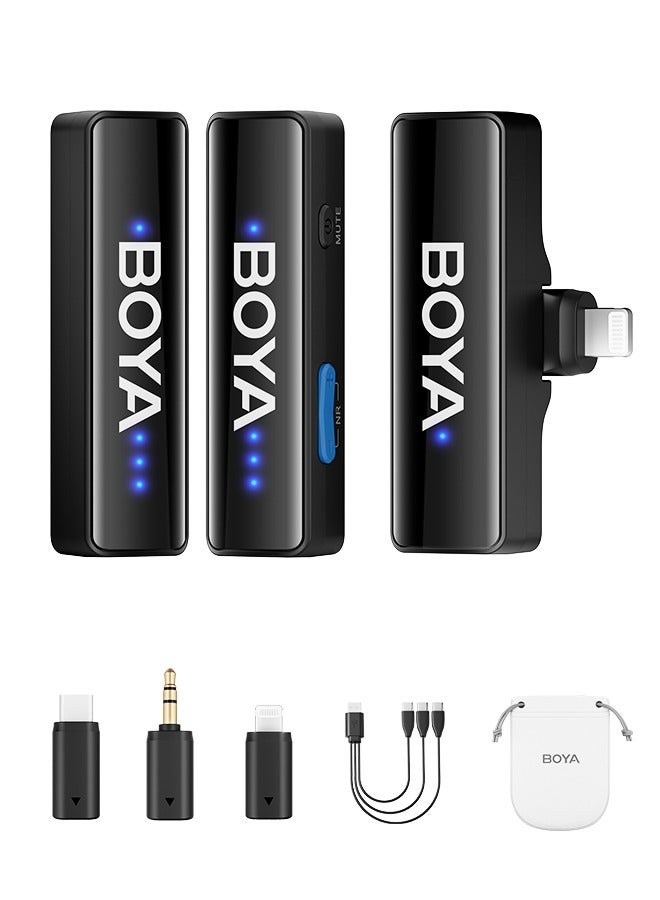 Wireless Lavalier Microphone for iPhone iPad, Android Devices, Mini Lapel Mics Plug-Play 2.4Ghz Ultra-Low Delay Noise Reduction for Interview Podcast Vlog YouTube(2*TX+RX)