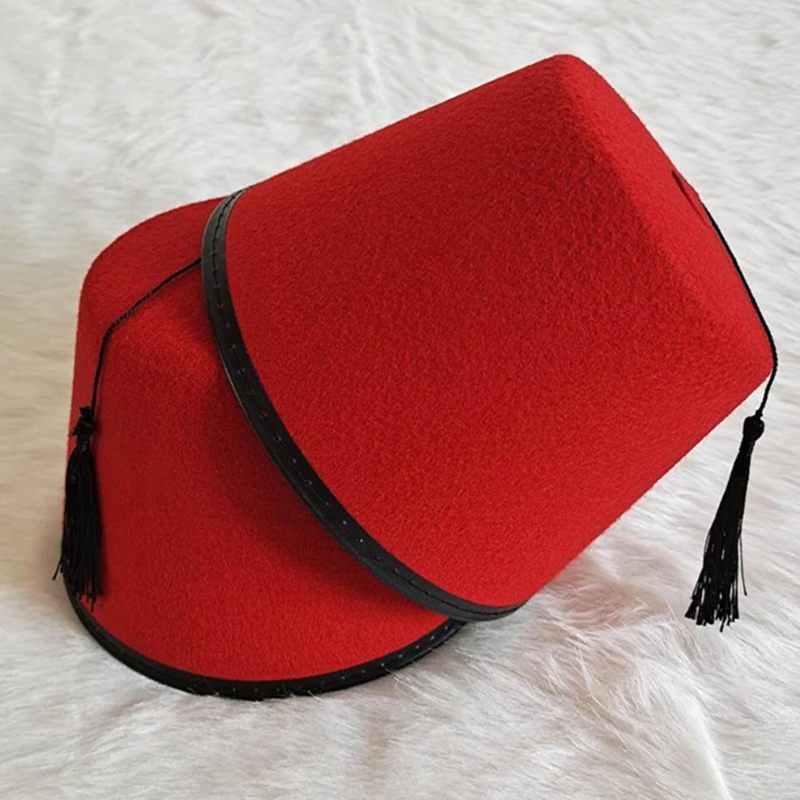 Red Felt Fez Hat with Black Tassel Egyptian Tal Bush Hat Performance Hat - Image 5