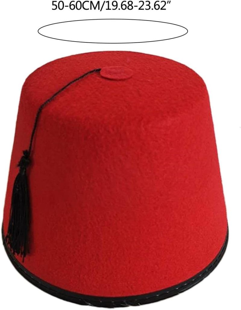 Red Felt Fez Hat with Black Tassel Egyptian Tal Bush Hat Performance Hat - Image 3