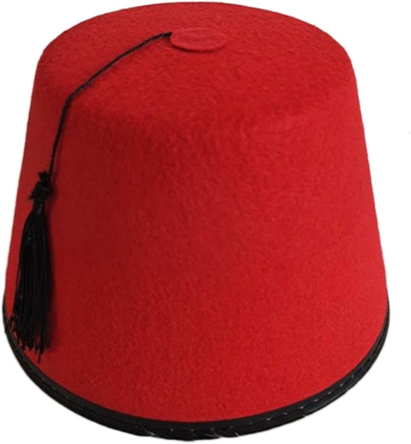 Red Felt Fez Hat with Black Tassel Egyptian Tal Bush Hat Performance Hat - Image 1