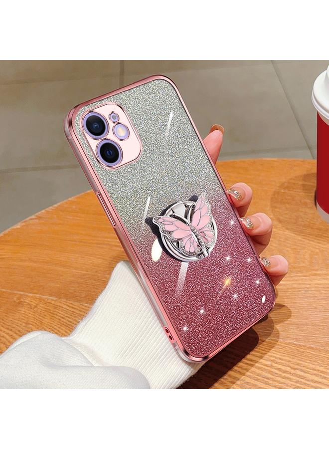 S-TOP Case For iPhone 12 mini Plated Gradient Glitter Butterfly Holder TPU Phone Case - Image 1