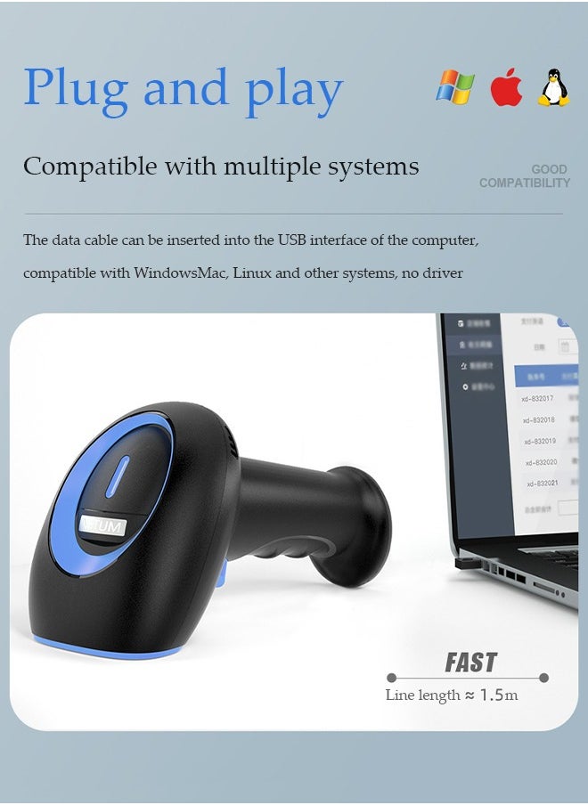 DUNISO - USB All in One Wireless Barcode Scanner with 2.4GHz Nano Receiver for The Best Wireless Scanning Experience,Can Scan All Types of Barcode and QR Code,Also Supports Wired Scanning - Image 1