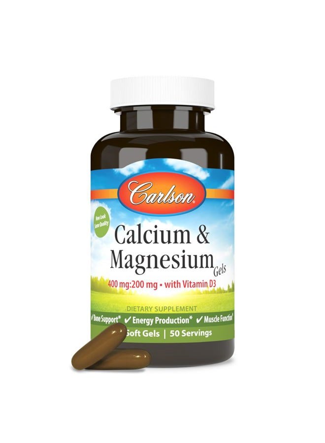 Carlson Cal-Mag Gels, 2:1 Calcium to Magnesium Ratio, Bone Support, Energy Production, 100 Soft gels - Image 1