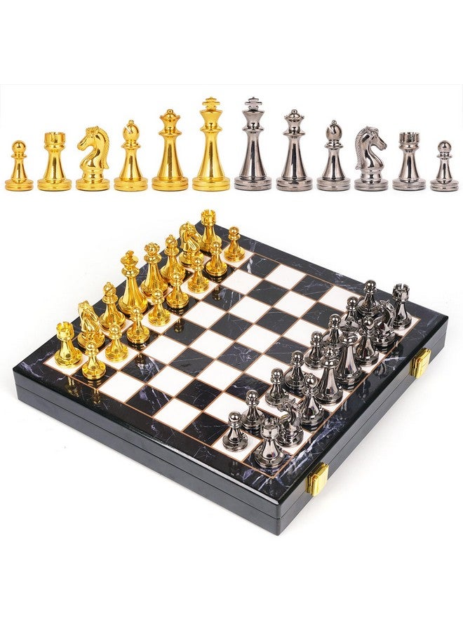 Agirlgle Metal Chess Set for Adults and Kids - Marbling Chess Board with Chess Pieces - Travel Chess Sets with Extra Queens with zinc Alloy Metal Pieces - Ideal for Beginners and Professional Players - Image 5