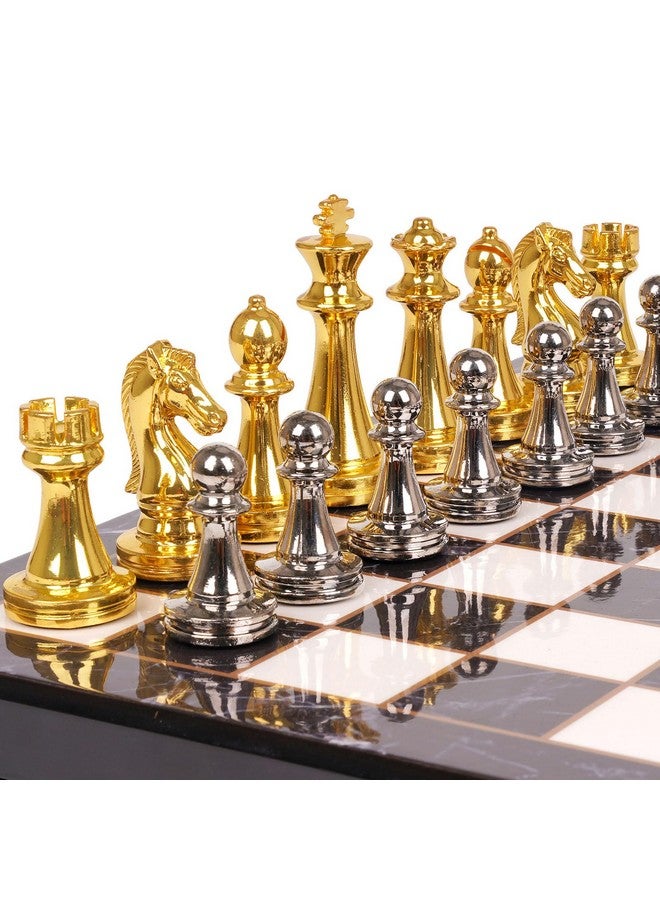 Agirlgle Metal Chess Set for Adults and Kids - Marbling Chess Board with Chess Pieces - Travel Chess Sets with Extra Queens with zinc Alloy Metal Pieces - Ideal for Beginners and Professional Players - Image 1