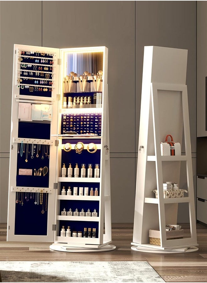 JCB CHIC LED Jewelry Armoire with Full Length Mirror 360° Rotating, Jewelry Cabinet Large Standing Lockable Mirror Jewelry Organizer with Inner Makeup Mirror Soft Velvet for Living Room Bedroom  - Image 1