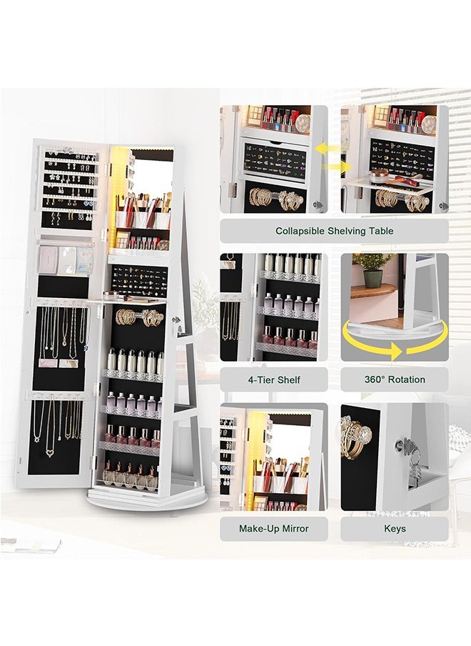 JCB CHIC LED Jewelry Armoire with Full Length Mirror 360° Rotating, Jewelry Cabinet Large Standing Lockable Mirror Jewelry Organizer with Inner Makeup Mirror Soft Velvet for Living Room Bedroom  - Image 2