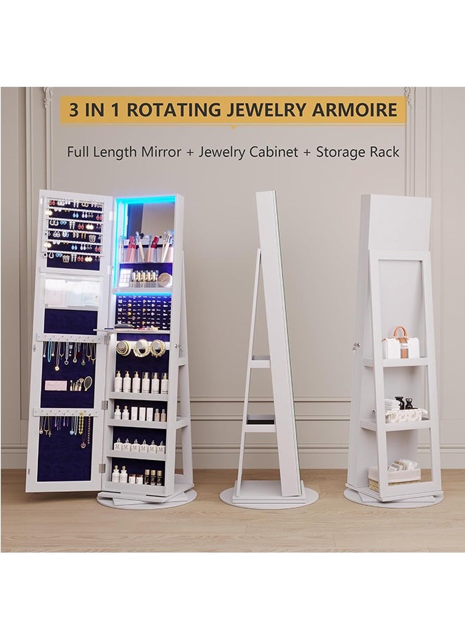 JCB CHIC LED Jewelry Armoire with Full Length Mirror 360° Rotating, Jewelry Cabinet Large Standing Lockable Mirror Jewelry Organizer with Inner Makeup Mirror Soft Velvet for Living Room Bedroom  - Image 5