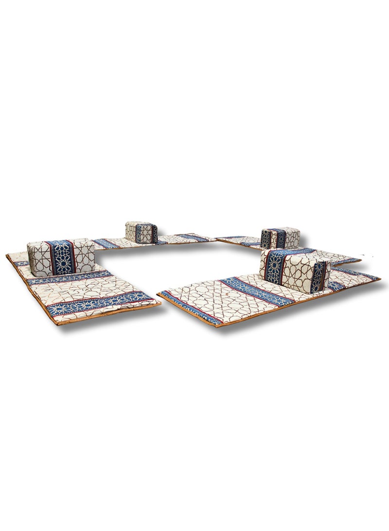 بيكي طقم فرشة تخييم ارضية مع اربع مراكي من القماش عالي الجودة , اسفنج - ابيض وازرق - 200X70-80X25 سم - Image 1