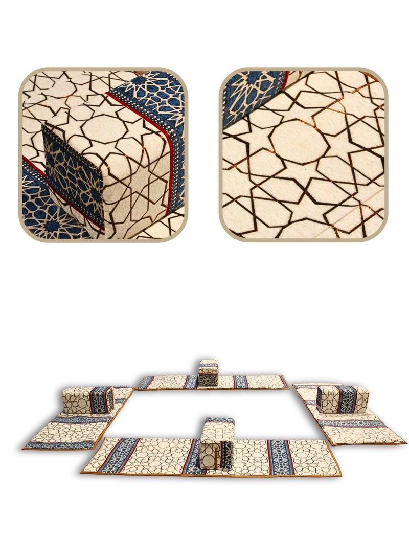 بيكي طقم فرشة تخييم ارضية مع اربع مراكي من القماش عالي الجودة , اسفنج - ابيض وازرق - 200X70-80X25 سم - Image 2