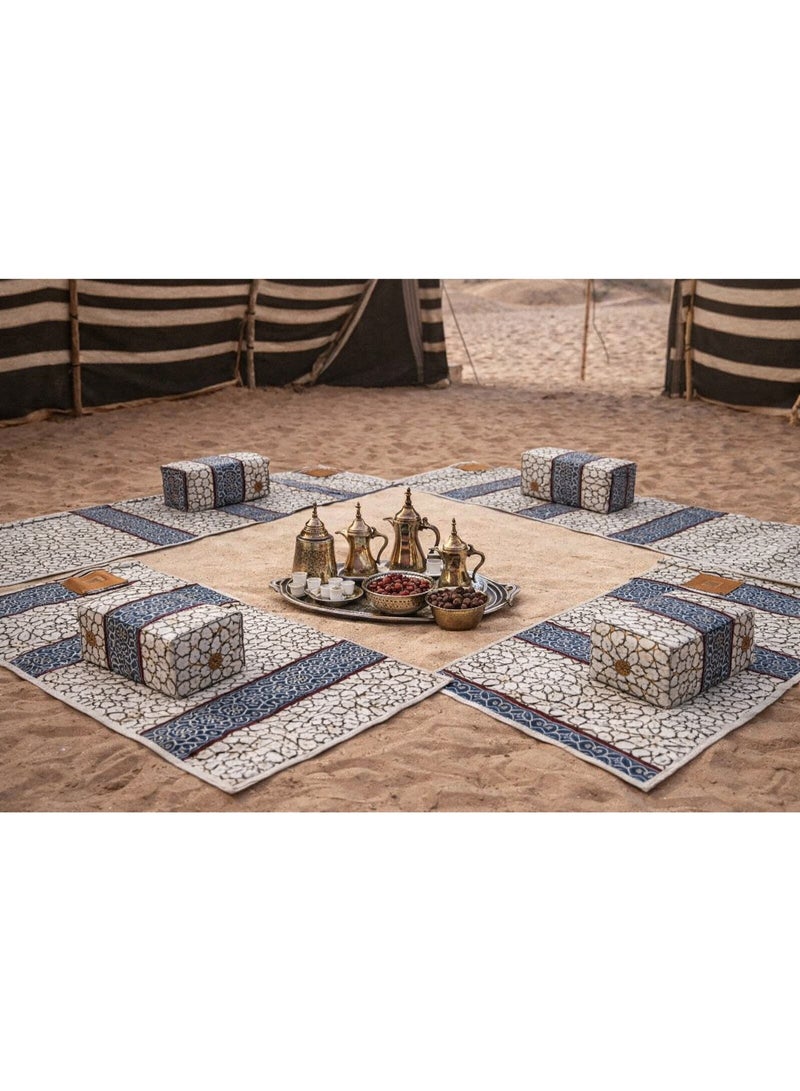 بيكي طقم فرشة تخييم ارضية مع اربع مراكي من القماش عالي الجودة , اسفنج - ابيض وازرق - 200X70-80X25 سم - Image 3