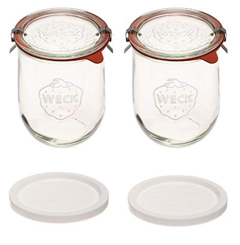 Weck Tulip Jars 1 Liter - Large Sourdough Starter Jars with Wide Mouth, Glass Lids and Keep Fresh Covers - Suitable for Canning and Storage (2 Pack) - Image 1