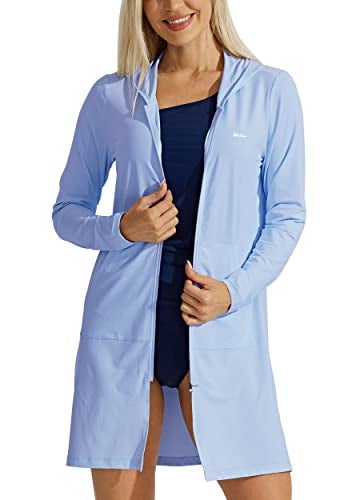 Willit UPF 50+ Women's Swim Cover Up Sun Protection Beach Swimwear Bathing Suit Long Hoodie Jacket SPF Fog Blue L - Image 1