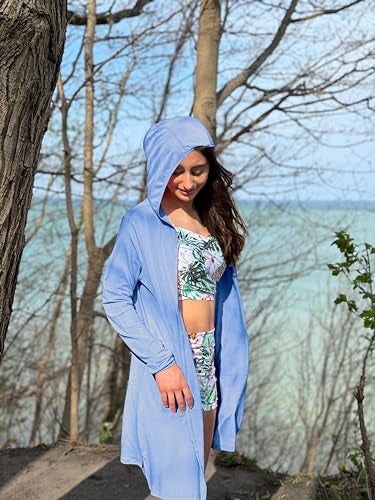 Willit UPF 50+ Women's Swim Cover Up Sun Protection Beach Swimwear Bathing Suit Long Hoodie Jacket SPF Fog Blue L - Image 3