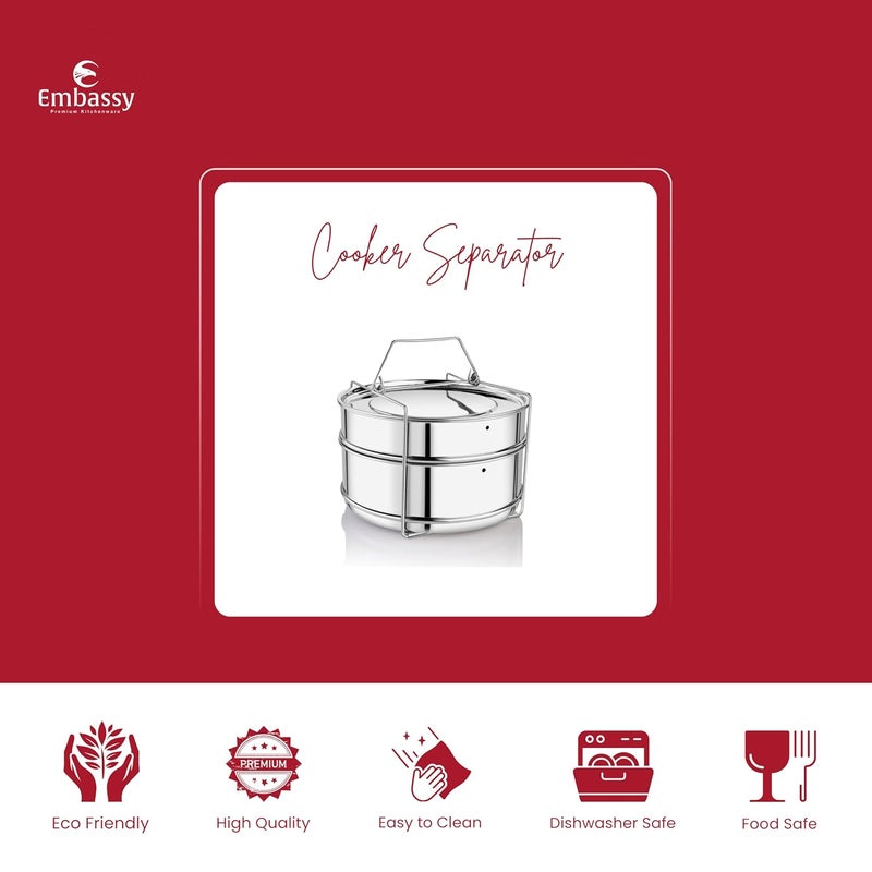 Embassy فاصل طهي SS P7.5 مناسب لقدر ضغط بسعة 7.5 لتر من Prestige Deluxe Plus مع غطاء خارجي مؤكسد صلب (2 حاويات مع رافع، من الفولاذ المقاوم للصدأ) - Image 4