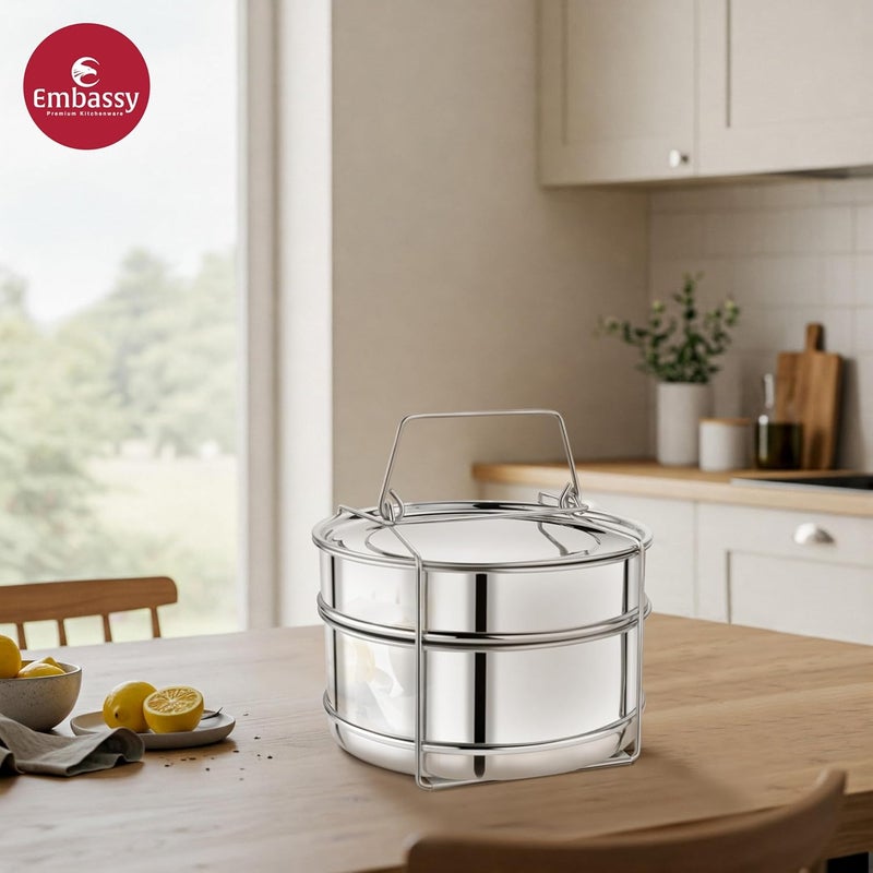 Embassy فاصل طهي SS P7.5 مناسب لقدر ضغط بسعة 7.5 لتر من Prestige Deluxe Plus مع غطاء خارجي مؤكسد صلب (2 حاويات مع رافع، من الفولاذ المقاوم للصدأ) - Image 3