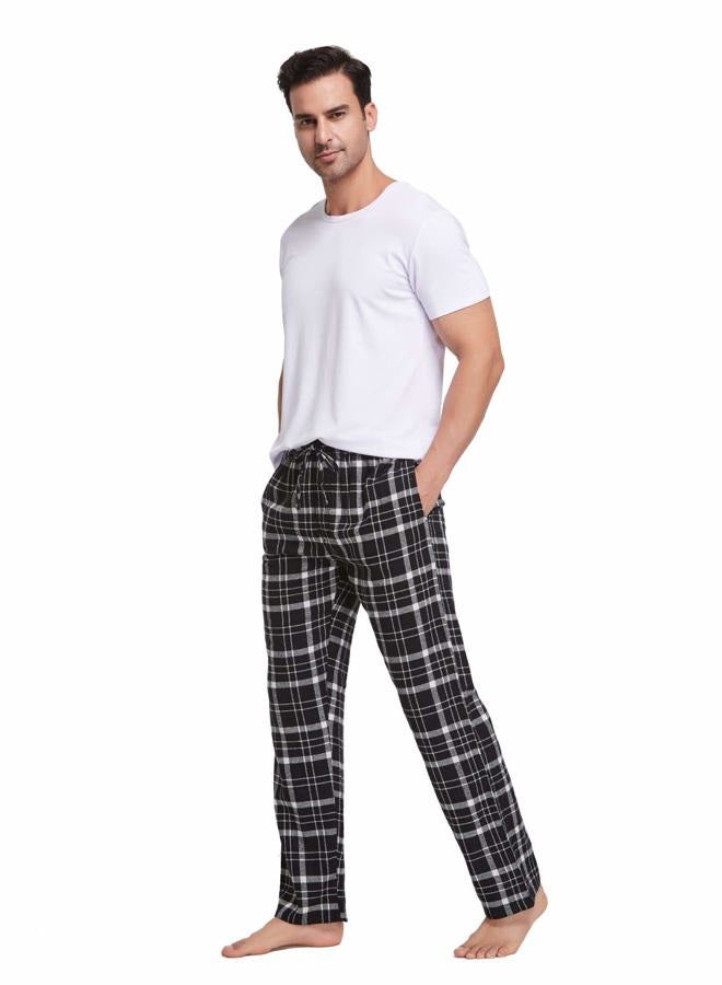 CYZ Men's 100% Cotton Super Soft Flannel Plaid Pajama Pants, Black White Tartan, XL - Image 5
