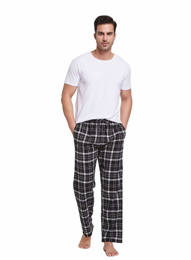 CYZ Men's 100% Cotton Super Soft Flannel Plaid Pajama Pants, Black White Tartan, XL - Image 4