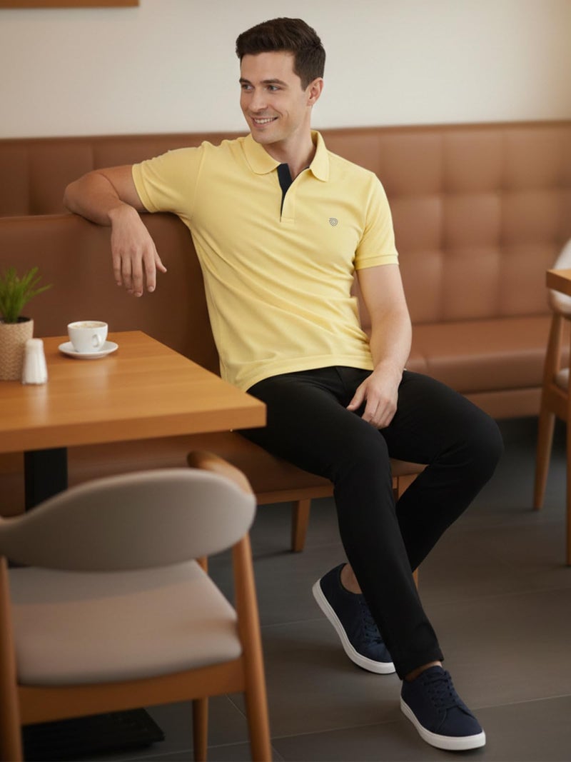 Lux Cozi Men's Pack of 1 Yellow Regular Fit Polo Neck Half Sleeve Solid Casual T-Shirt (Size : Medium)_COZI_2121_YLW_M_1PC - Image 4