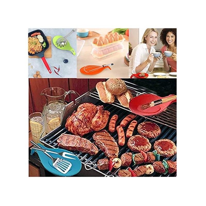 SOLARAE Kitchen Silicone Spoon Rest, Flexible Almond-shaped, Silicone Kitchen Utensil Rest Ladle Spoon Holder Set of 4 - Image 5