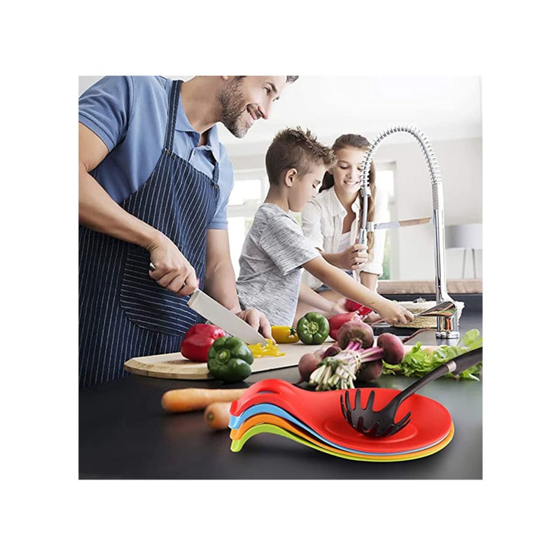 SOLARAE Kitchen Silicone Spoon Rest, Flexible Almond-shaped, Silicone Kitchen Utensil Rest Ladle Spoon Holder Set of 4 - Image 3