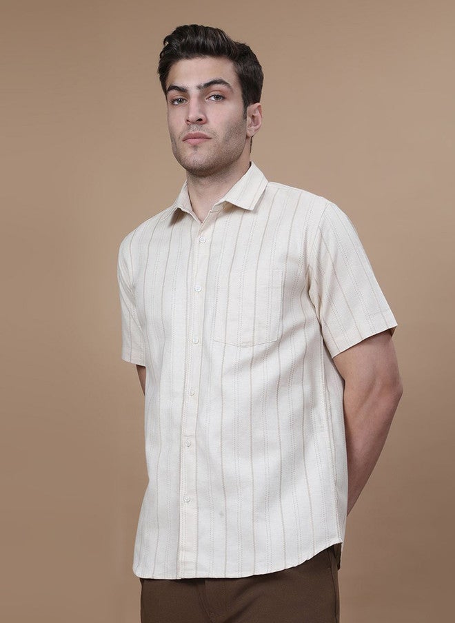 Hence Vertical Striped Spread Collar Cotton Casual Shirt - Image 4