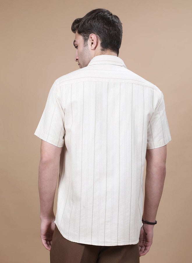 Hence Vertical Striped Spread Collar Cotton Casual Shirt - Image 5